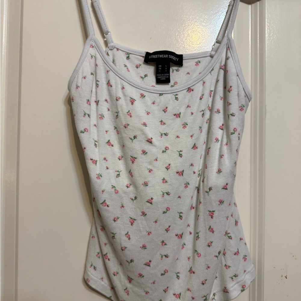 Streetwear Society White and Pink Floral Camisole